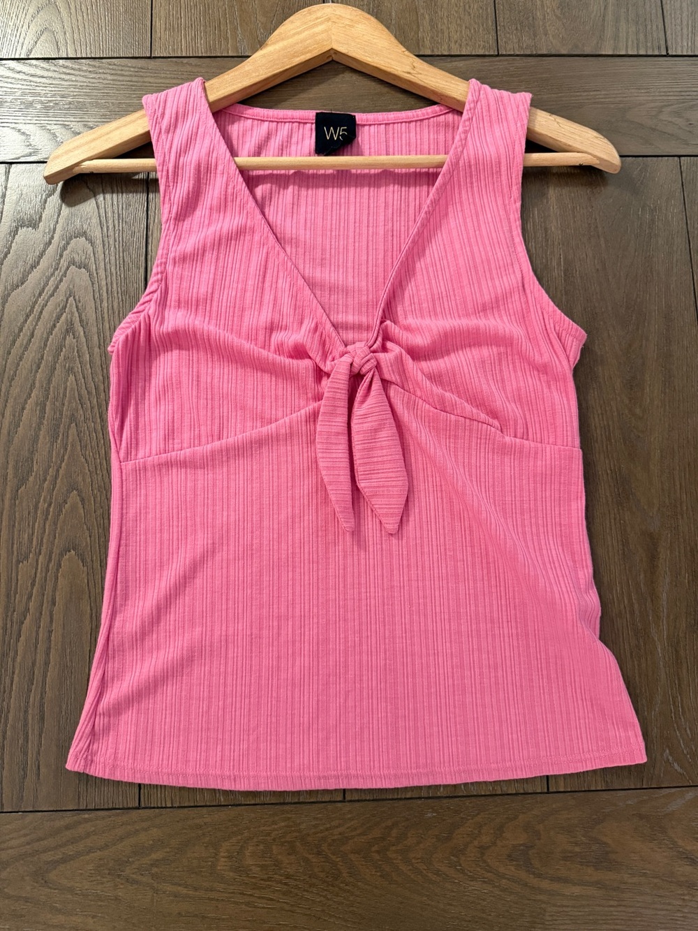 W5 Pink Ribbed Tie-Front V-Neck Tank